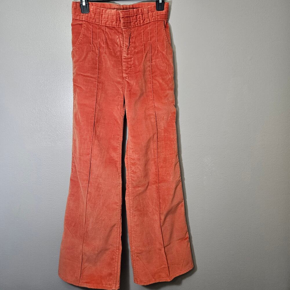 Vintage 70s Burnt Orange Corduroy Flare Pants HighWaist Talon 42 Zip Retro Disco
